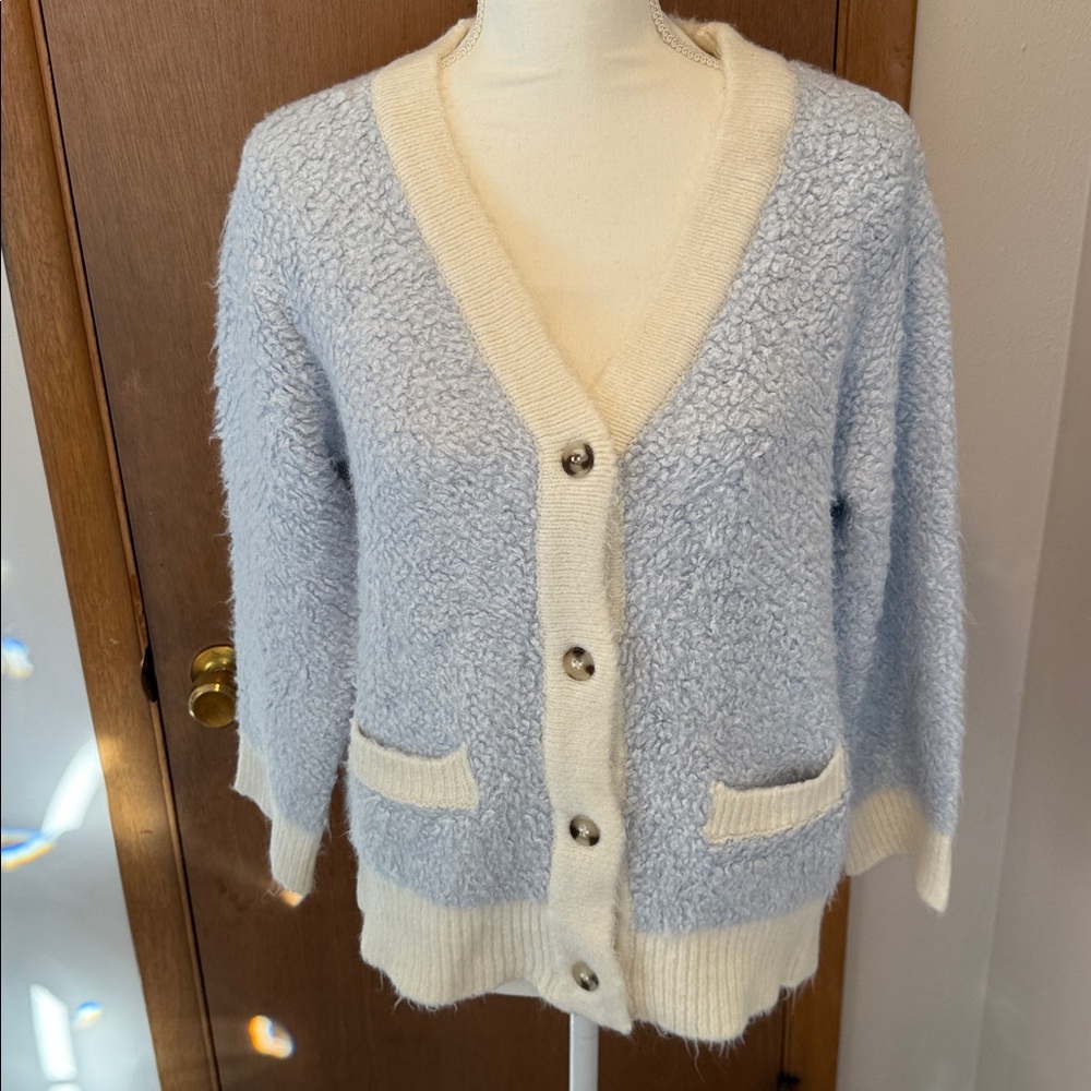 Sanctuary Light Blue and Cream Cardigan Sweater size M